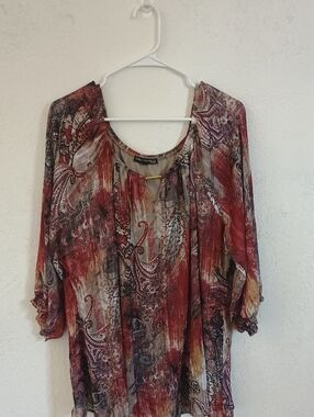 Sara Michelle Red Multi Paisley Peasant Blouse
